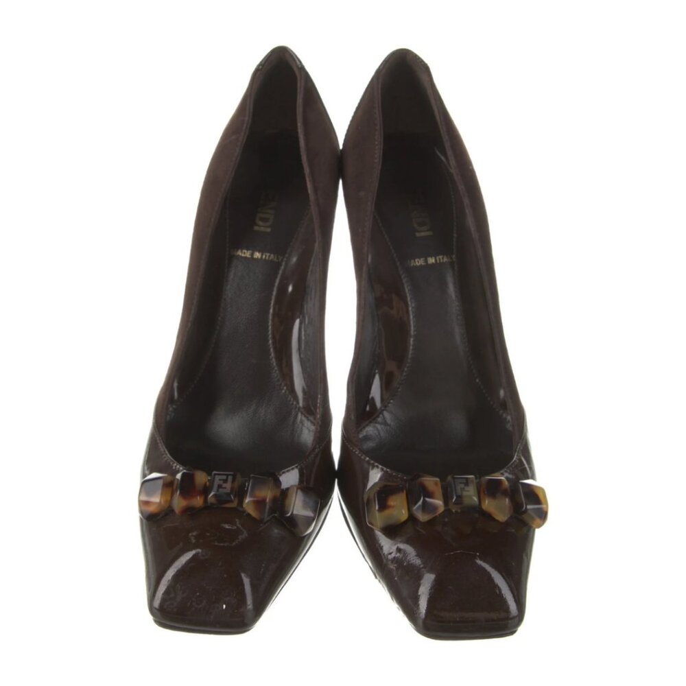 FENDI Patent Leather Pumps with Crystal Embellishments